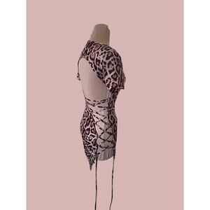 Leopard Print Bodycon Mini Dress Open Back Lace Up Size Small/Medium Y2K Sexy